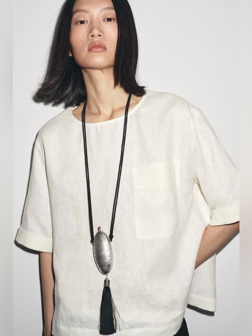 NWT Zara Womens Top S White 100% Linen Short Sleeve Boxy Fit Blouse 4786/118